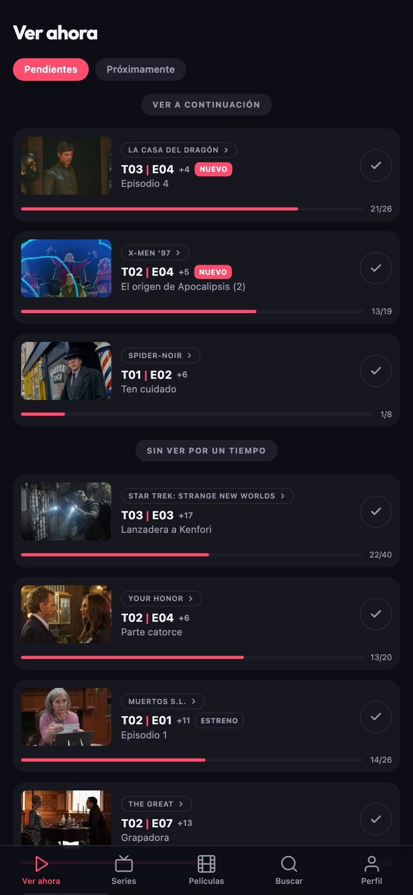 L’écran d’accueil de Loveré avec les prochains épisodes à voir